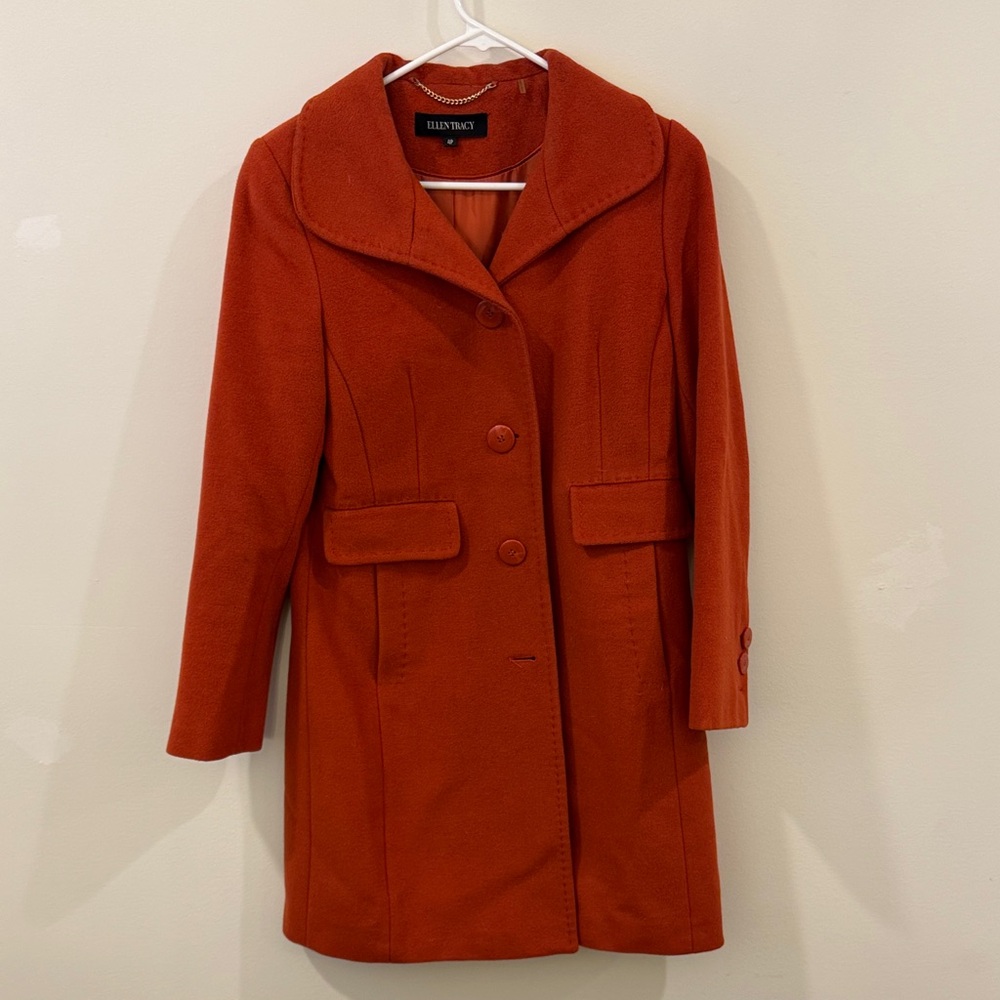 Ellen Tracy Women's Vibrant Orange Pea Coat